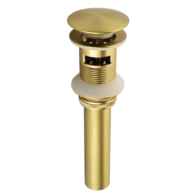 SHAMANDA Brass Bathroom Sink Drain, Vessel Vanity Sink Pop Up Drain Stopper with Overflow Lavatory Drain Assembly, Brushed Gold, DS101-3 - Image 1